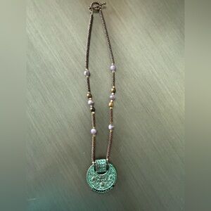 Beaded Necklace with Brass Pendant